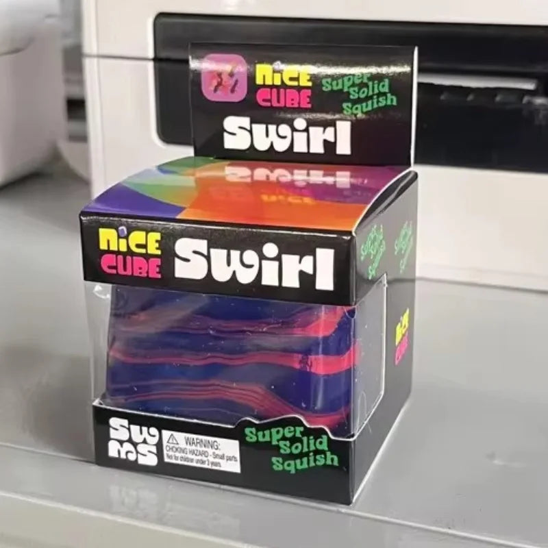 NeeDoh Nice Cube Swirlin’ USA Limited Edition - Sensory Toy with a Super Solid Squish - Unique Swirling Color Blend